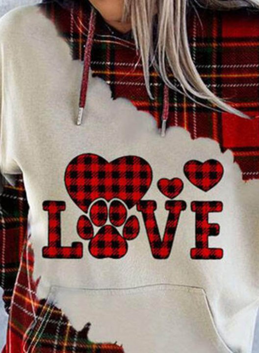 Women's Sweatshirt Plaid Heart & Love Print Hooded Sweatshirt