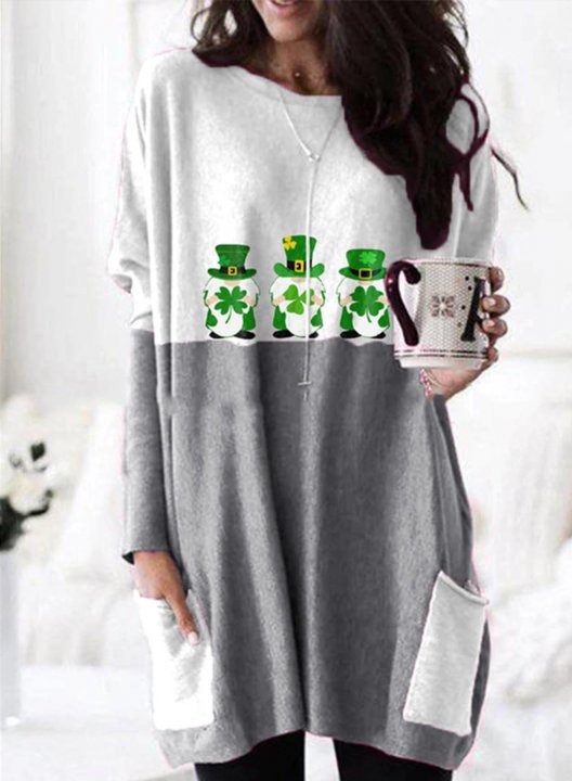 Women's Tunics Letter St. Patrick's Day Color Block Long Sleeve Round Neck Casual Tunic