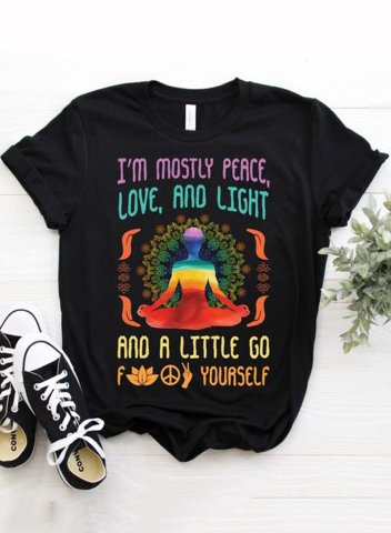 Women's I'm Mostly Peace Love and Light Yoga Lover T-shirts Graphic Short Sleeve Round Neck Daily T-shirt