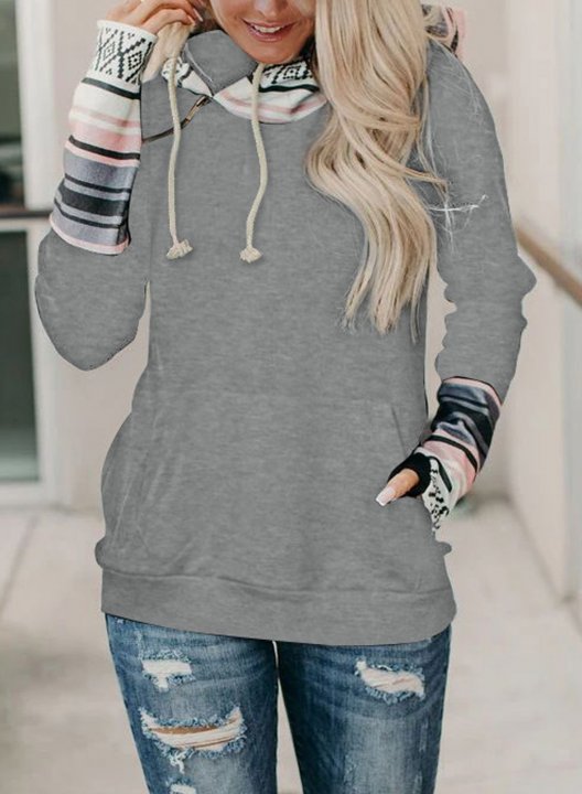 Long Sleeve Color Block Casual Hoodie