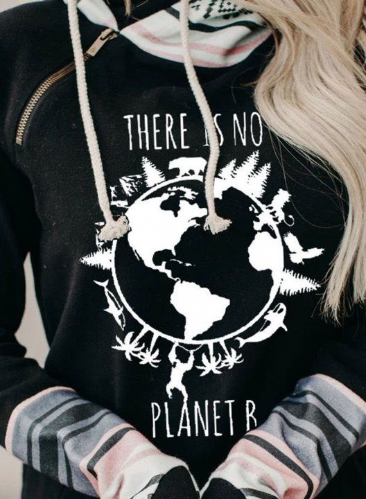 Women's Hoodies there is no planet b Print Fruits Plants Letter Long Sleeve Daily Drawstring Hoodie