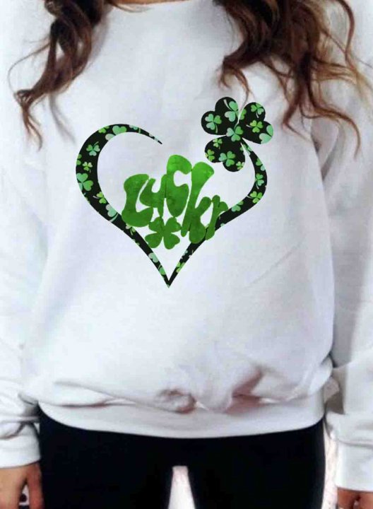 Women's St Patrick's Day Shamrock Print T-shirts Letter Long Sleeve Off Shoulder Casual T-shirt