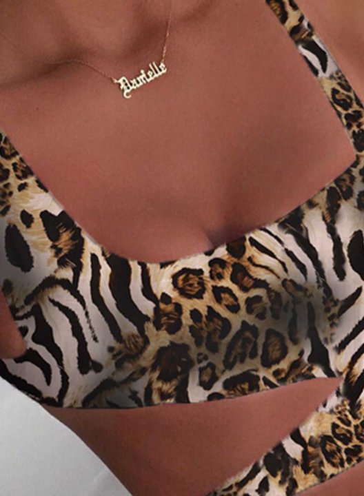 Women's One-Piece Swimsuits One-Piece Bathing Suits Leopard Open Back Cut Out Asymmetric Swimsuits
