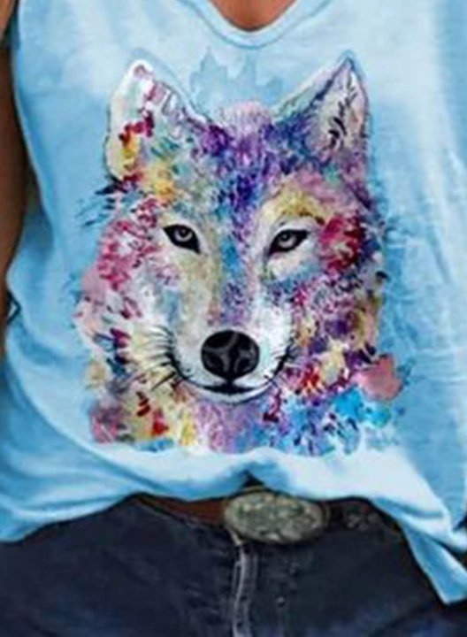 Women's T-shirts Animal Print Color Block Short Sleeve V Neck Daily T-shirt