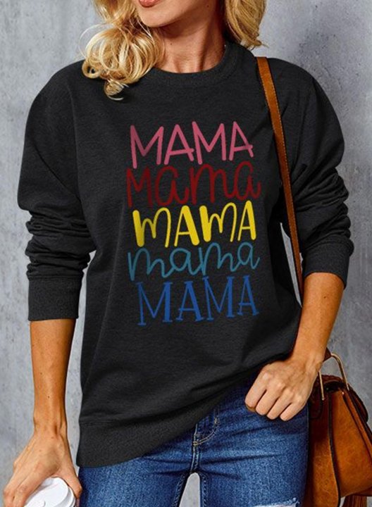 Women's Sweatshirts Letter MAMA Print Color-block Long Sleeve Round Neck Sweatshirt