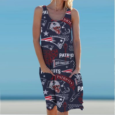 New England Patriots Round Neck Sleeveless Knit Dress