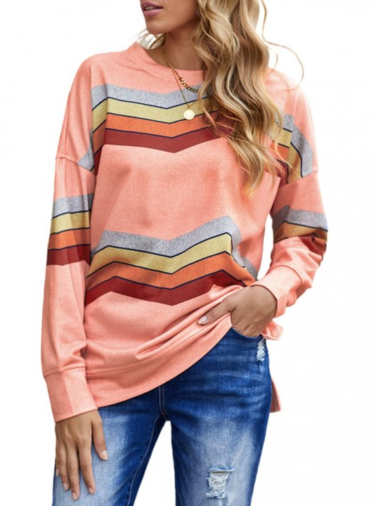 Striped Long Sleeve Round Neck Sweatshirt