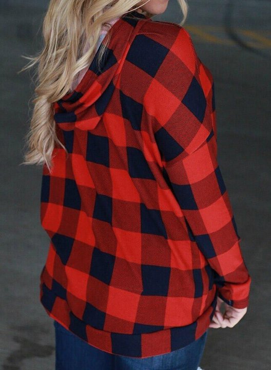 Christmas Plaid Long Sleeve Pocket Hoodie