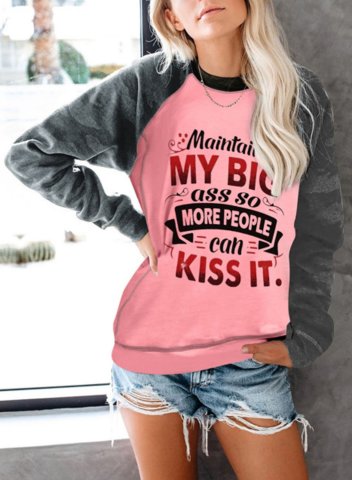 Women's Sweatshirts Letter Color Block Print Long Sleeve Round Neck Raglan Sleeves Sweatshirt