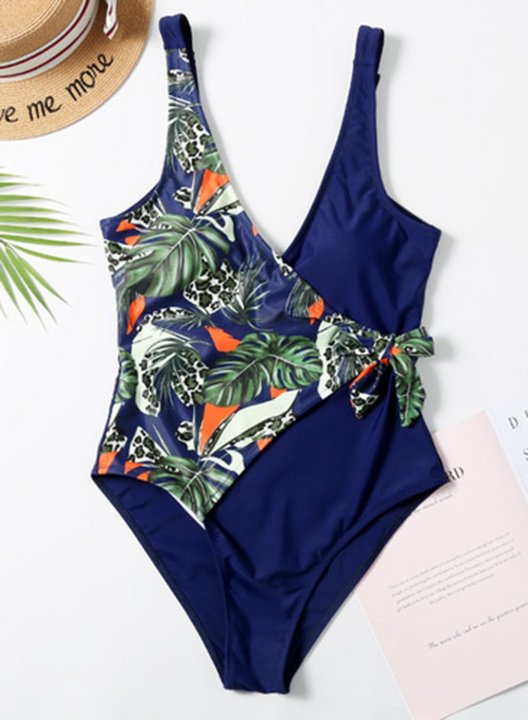 Women's One Piece Swimwear Floral Color Block One-Piece Swimsuit