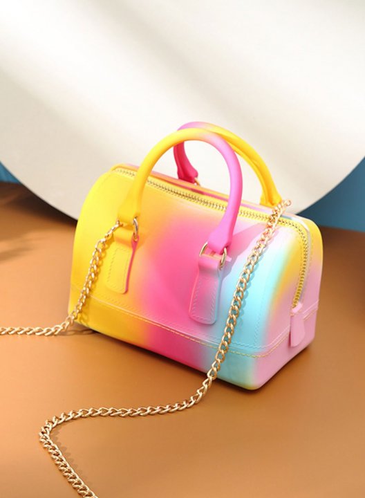 Women's Handbag Color Block Square Semicircle Jelly Leather Casual Bag
