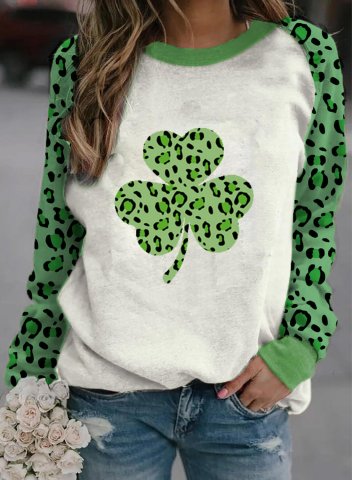 Women's St Patrick's Day Sweatshirt Leopard Shamrock Print Long Sleeve Round Neck Daily T-shirt