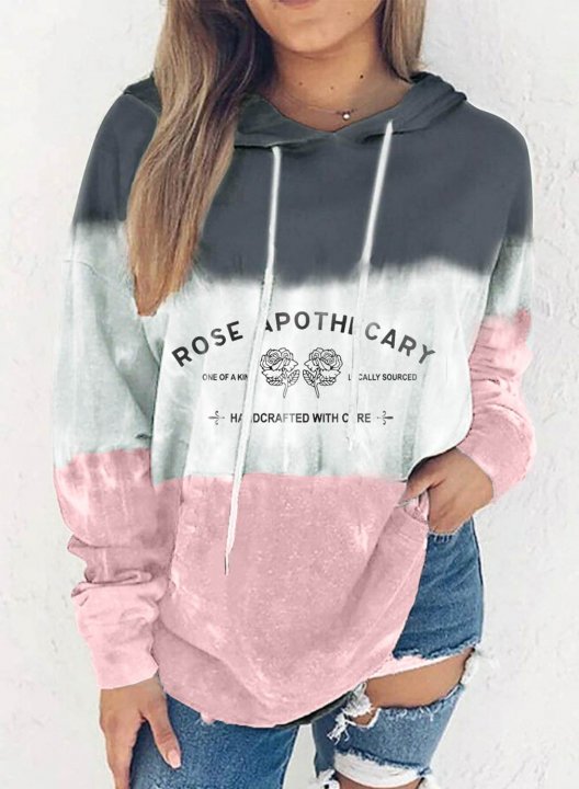 Women's Hoodies Drawstring Long Sleeve Letter Color Block Daily Hoodies