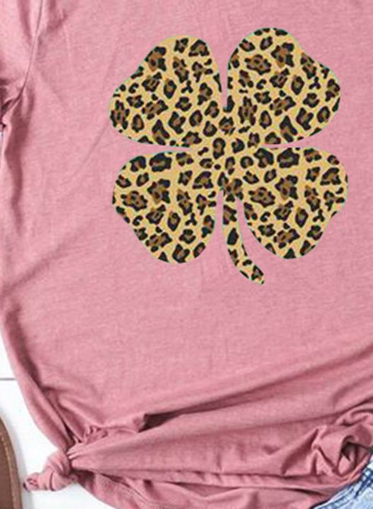 Women's T-shirts Leopard Round Neck Short Sleeve Casual Daily Summer T-shirts