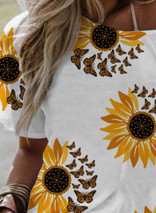 Women's T-shirts Sunflower Animal Print Short Sleeve Round Neck Casual Daily T-shirts