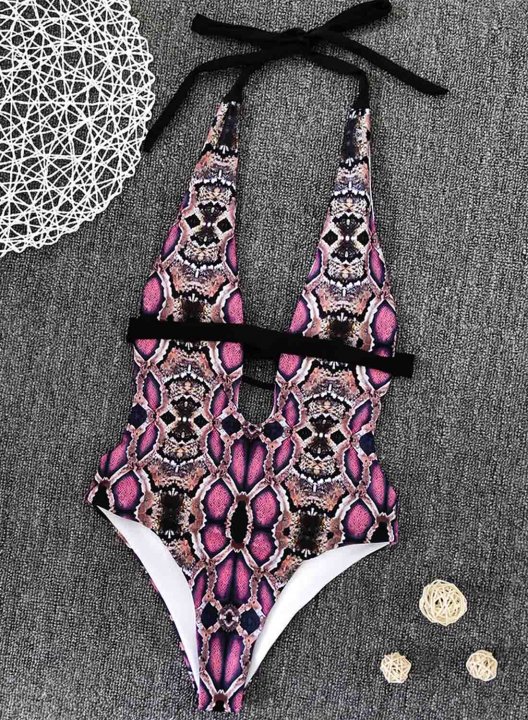 Women's One Piece Swimwear Animal Print V Neck Vacation One-Piece Swimsuits One-Piece Bathing Suits