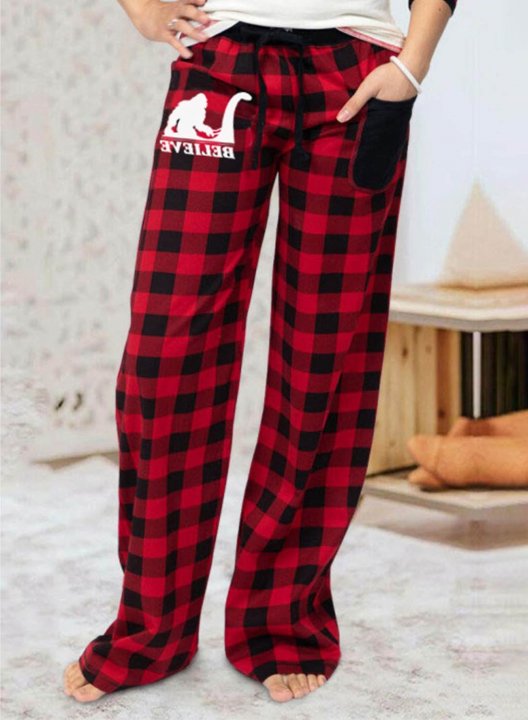 Women's Funny Believe Bigfoot Palazzo Pants Straight Plaid Mid Waist Daily Full Length Pocket Pants