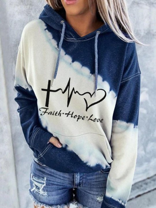 Women's Faith Hope Love Printed Tie-Dye Hoodie