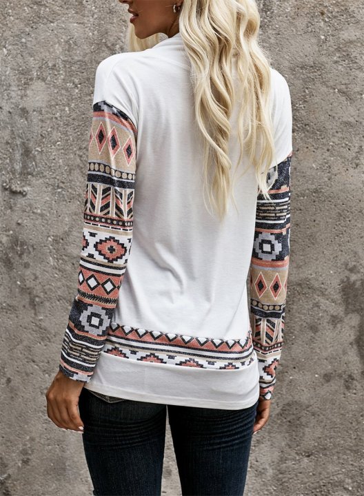 Color Block Long Sleeve Tribal Button Sweatshirt