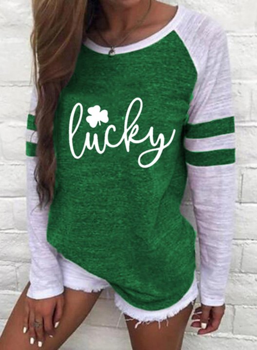 Women's Lucky Shamrock St Patrick's Day Shirt Clover Long Sleeve Round Neck Daily Casual T-Shirt