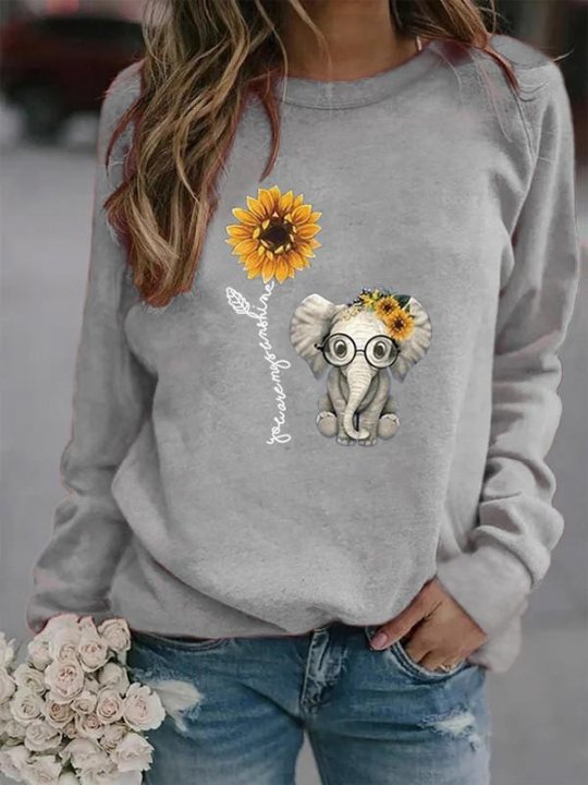 Elephant sunflower letter print sweatshirt