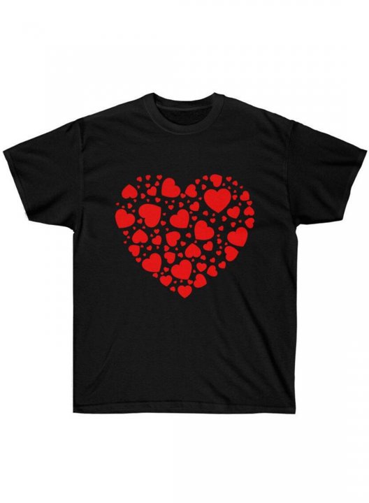 Women's Cute T-shirts Solid Heart Print Short Sleeve Round Neck Casual T-shirt