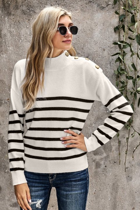 Women's Sweaters Striped Turtleneck Sweaters with Buttons