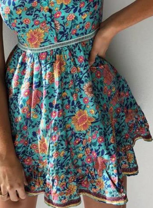 Women's Mini Dresses Floral Tropical Boho Vintage Dress