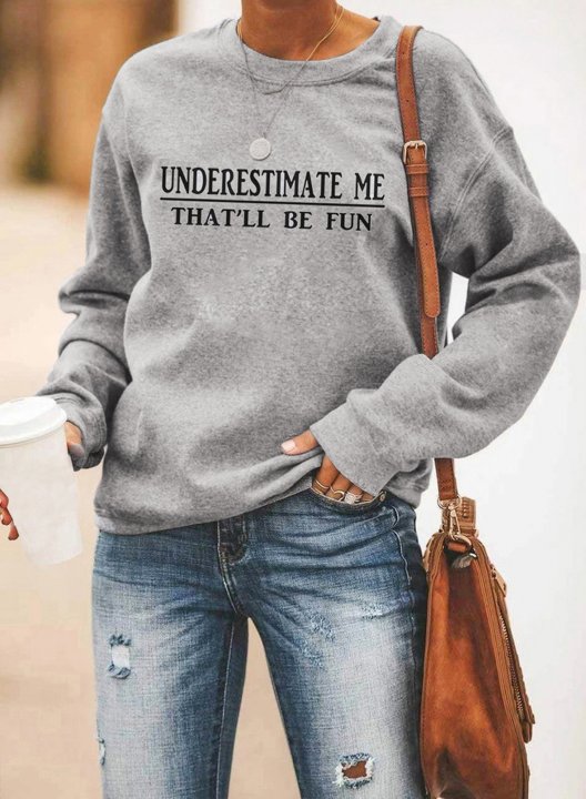 Solid/Letter Long Sleeve Round Neck Casual