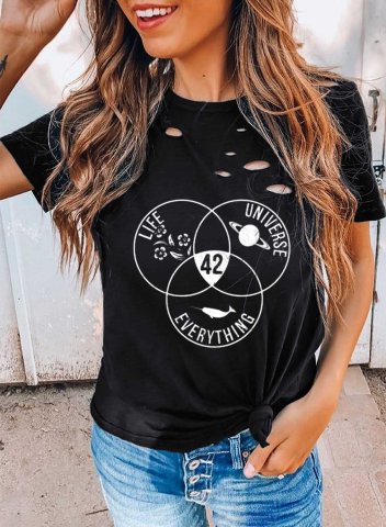Women's T-shirts Figure Letter Print Short Sleeve Round Neck Daily T-shirt