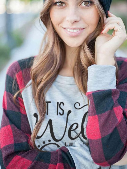 Women's It Is Well With My Soul Plaid Sleeve Shirt