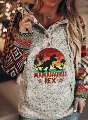 Women's Native American Ethnic Aztec Style Mama Saurus Rex Hoodie with Pockets
