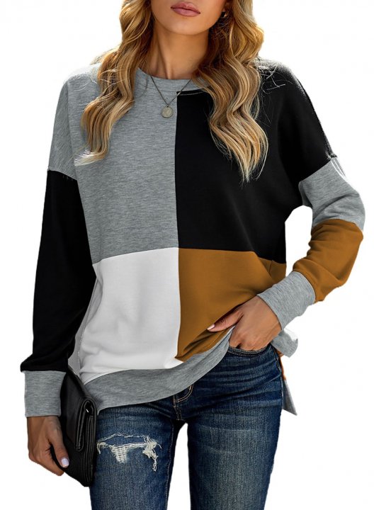 Color Block Round Neck Long Sleeves Sweatshirt