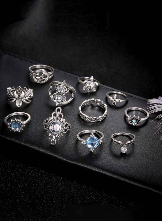 Women's Rings Sparkling Diamonds Gems Turtles Cross&Otus 11-piece Ring Set