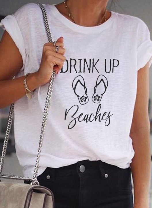 Women's T-shirts Letter Print Short Sleeve Round Neck Daily T-shirt