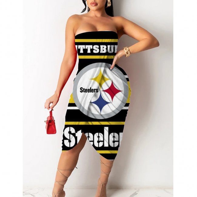 Pittsburgh Steelers Printed Irregular Bandeau Midi Dress