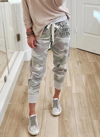 Women's Not Today Satan Joggers Camouflage Letter Mid Waist Drawstring Daily Casual Sweatpants