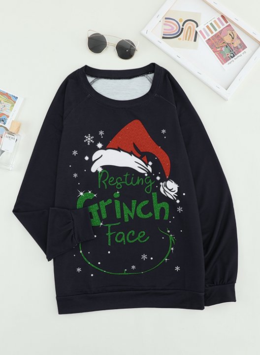 Women's Resting Grinch Face Printed Christmas Sweatshirt