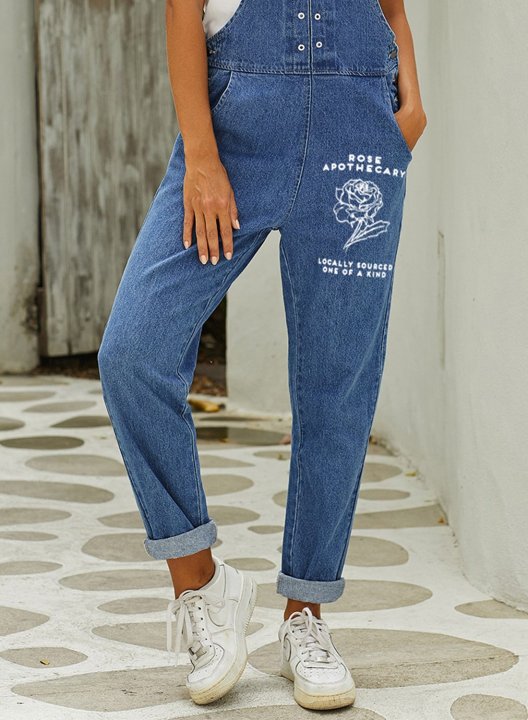 Women's Rose Apothecary Casual Denim Jumpsuits Stretch Adjustable Denim Bib Overalls Jeans Pants Jumpsuits