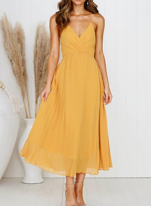 Women's Maxi Dresses Open-back Knot Fit & Flare Solid Sleeveless V Neck Daily Casual Maxi Dress