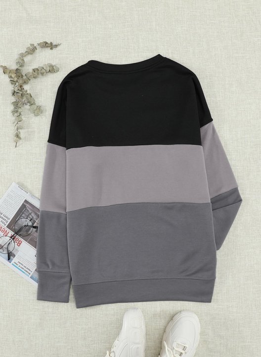 Woman's Striped Contrast Stitching Sweatshirt