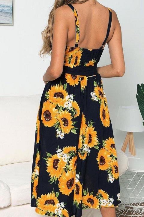 Women's Midi Dresses Color Block Floral Sleeveless Spaghetti Midi Dress