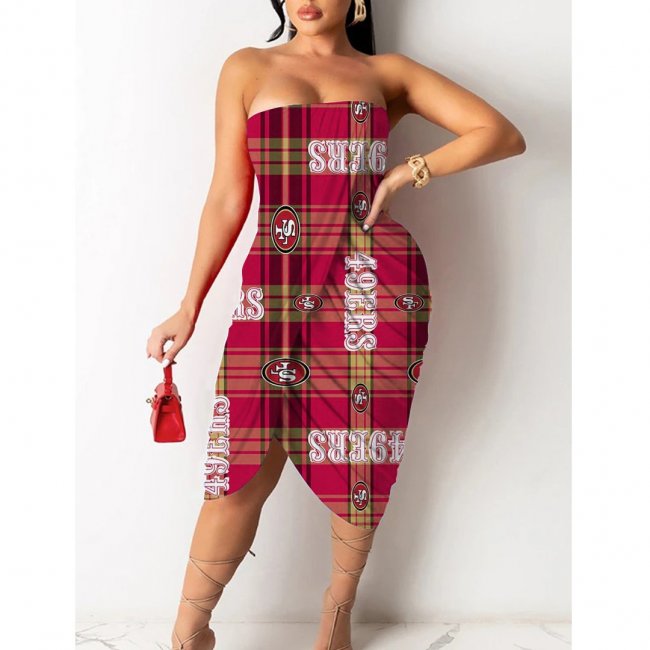 San Francisco 49ers Printed Irregular Bandeau Midi Dress