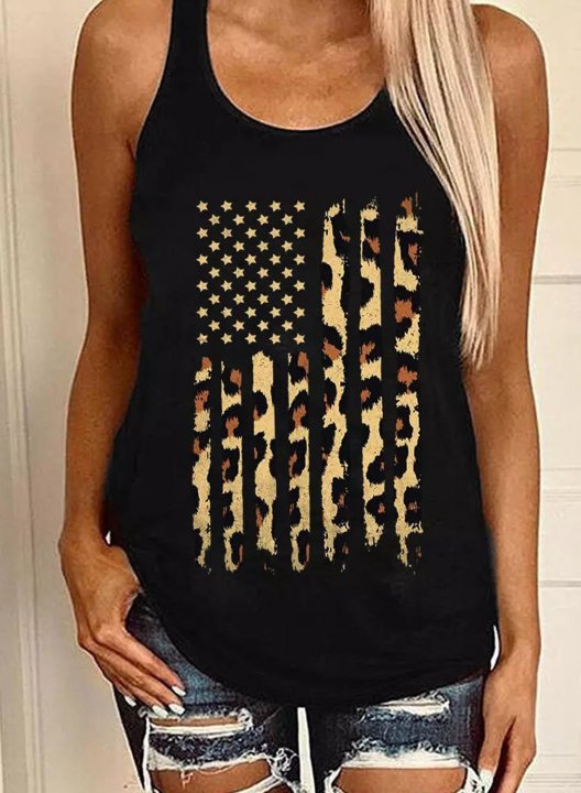 Women's Tank Tops American Flag Leopard Tank Tops