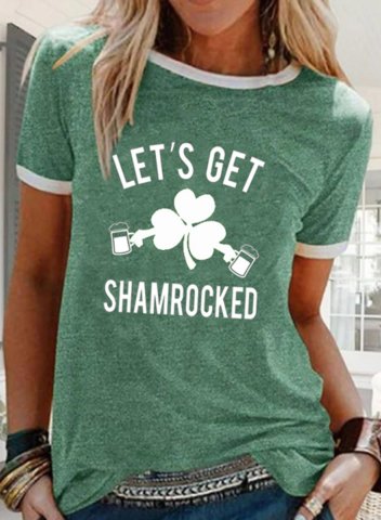 Women's St Patrick's Day T-shirts Let's Get Shamrocked Letter Shamrock Print Short Sleeve Round Neck Daily T-shirt