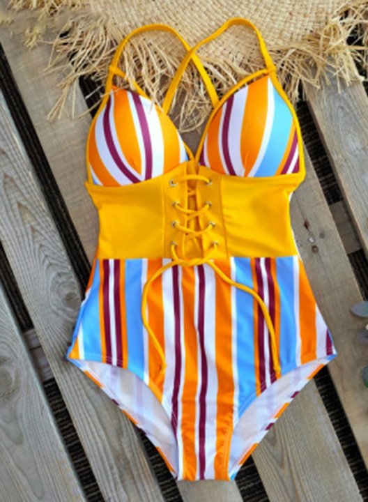 Women's One Piece Swimwear Multicolor Floral Spaghetti Knot One-Piece Swimsuit