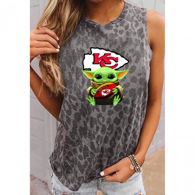 Match Responded Round Neck sleeveless Leopard Print T-Shirt