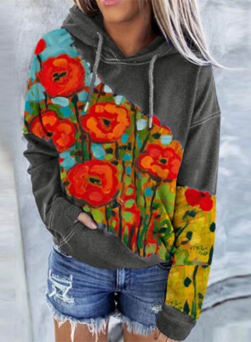 Women's Hoodies Drawstring Multicolor Floral Oil Painting Long Sleeve Pocket Casual Hoodies