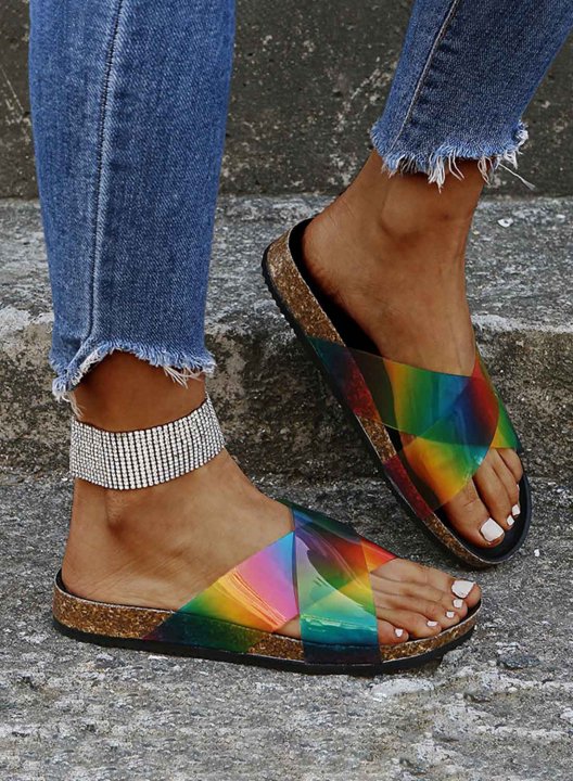 Women's Slippers Solid Multicolor PU Leather Casual Daily Summer Slippers