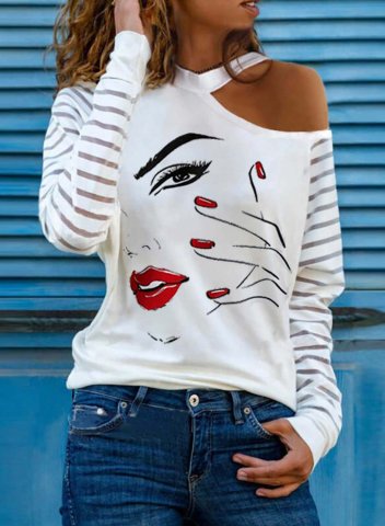 Women's Pullovers Abstract Portrait Striped Long Sleeve Cold Shoulder Daily Pullover